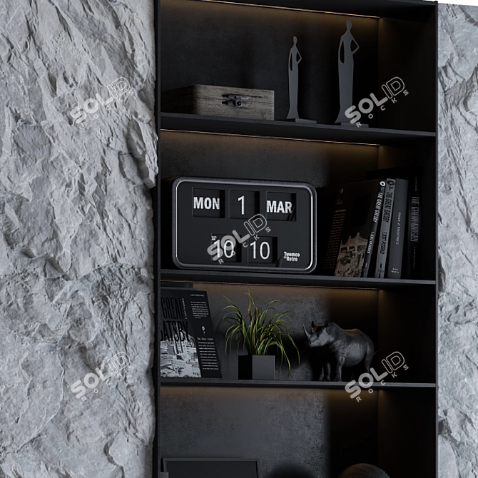 Rock Panel Black Display Cabinet 3D model image 4