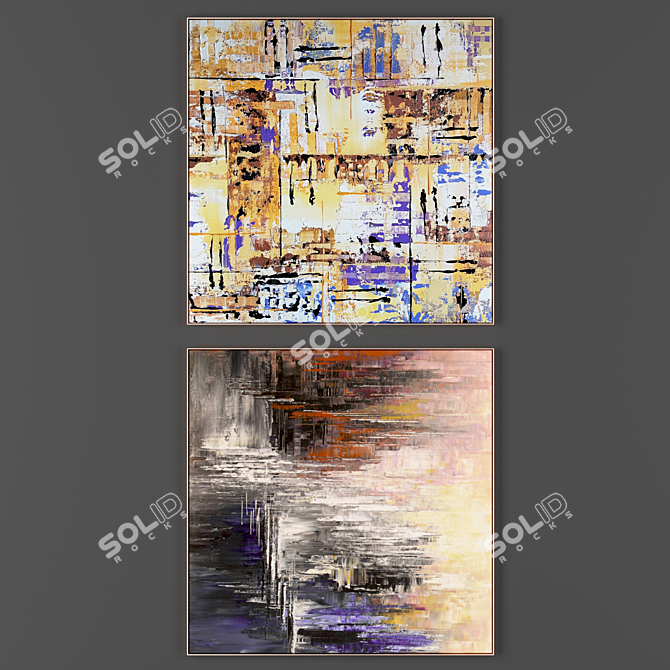 Modern Collection of 2 Framed Paintings 3D model image 1