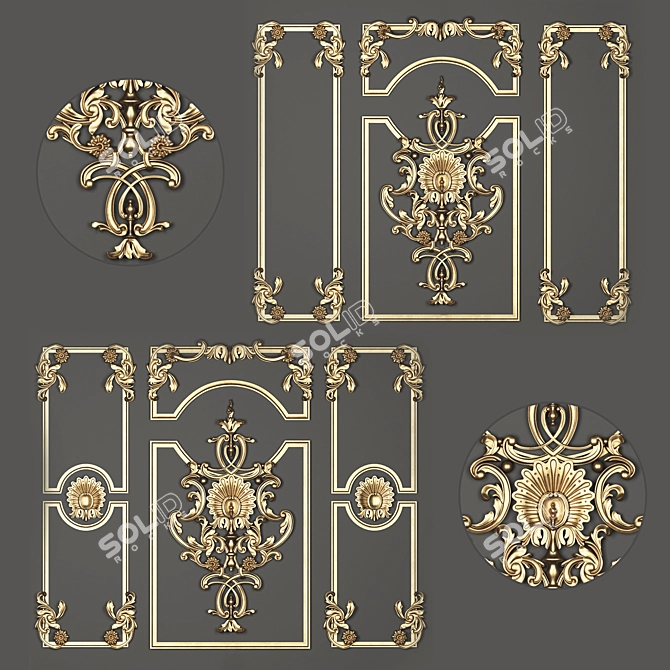 Exquisite Gold Trio: Luxury Ornament 3D model image 1