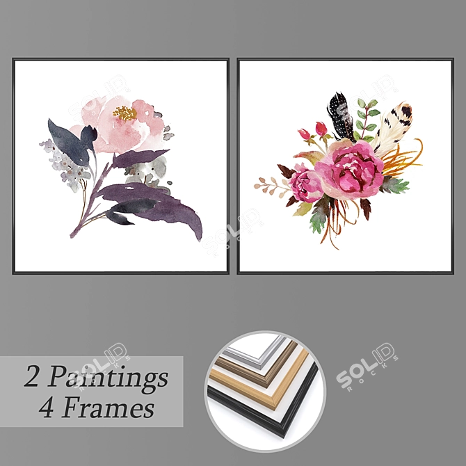 Modern Wall Art Set with Frame Options 3D model image 1