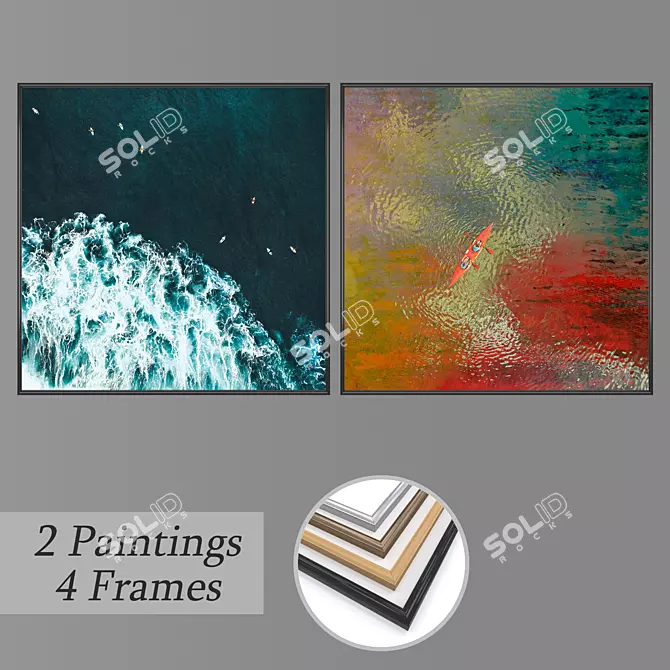 Modern Wall Art Set No. 1048 - 2 Paintings & 4 Frame Options 3D model image 1