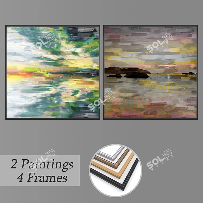 Artful Set: 2 Paintings with 4 Frames 3D model image 1