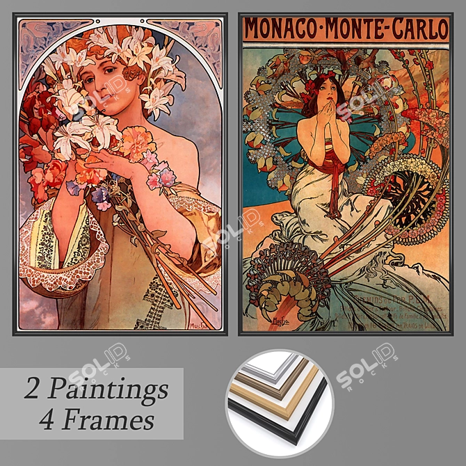 Artistic Collection: 2 Paintings & 4 Frame Options 3D model image 1
