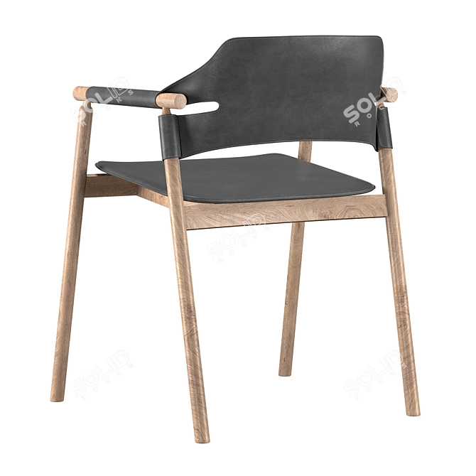 Suite PL CU Armchair: Elegant Leather and Oak Wood Dining Chair 3D model image 3