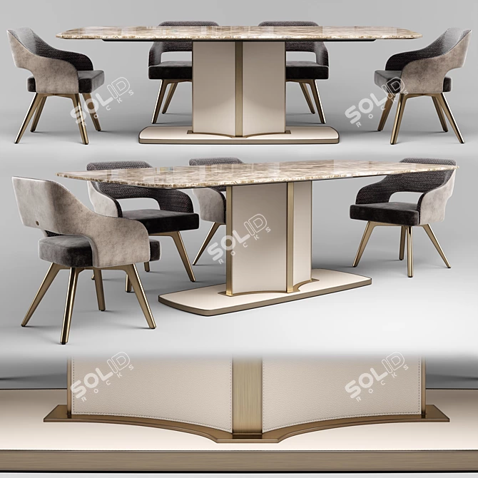 Luxurious Voyage Marble Table & Adria Velvet Chair Set 3D model image 1