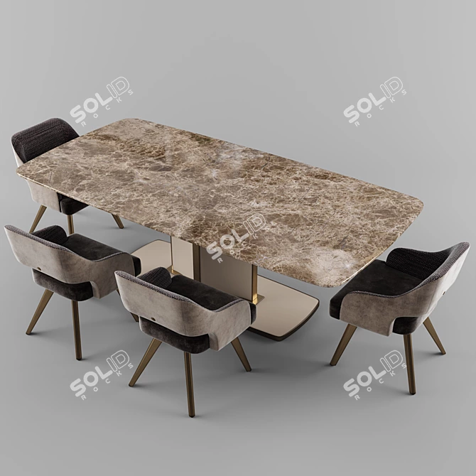 Luxurious Voyage Marble Table & Adria Velvet Chair Set 3D model image 2