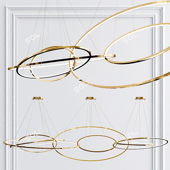 Adjustable LED Oval Rings Pendant 3D model image 3