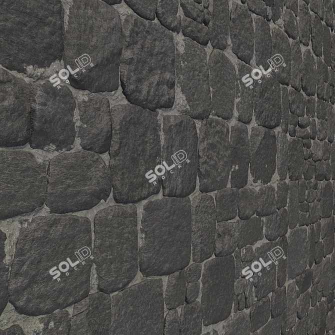 High-Res Black Stone Wall Brick Paving 3D model image 2