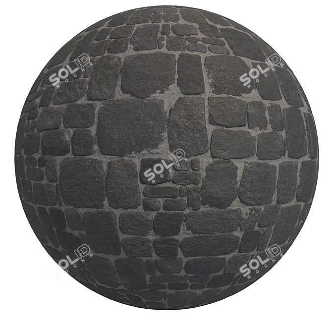 High-Res Black Stone Wall Brick Paving 3D model image 4