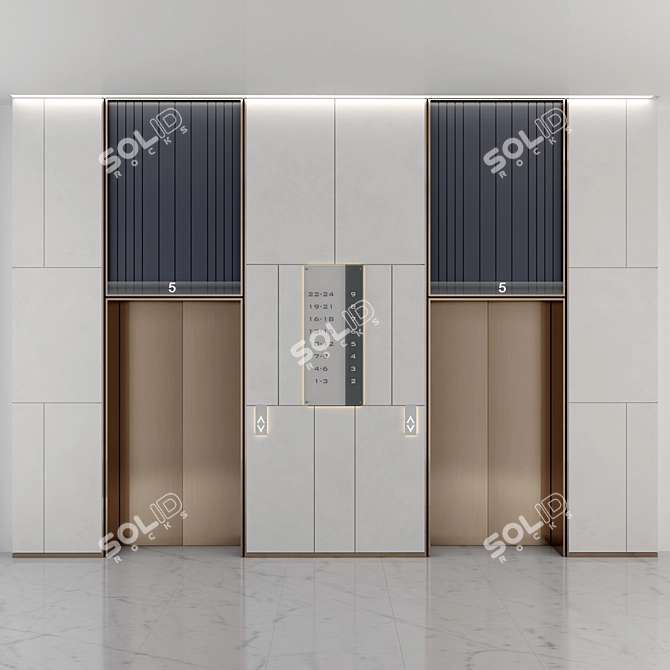 Sleek Elevator Lobby Design 3D model image 1