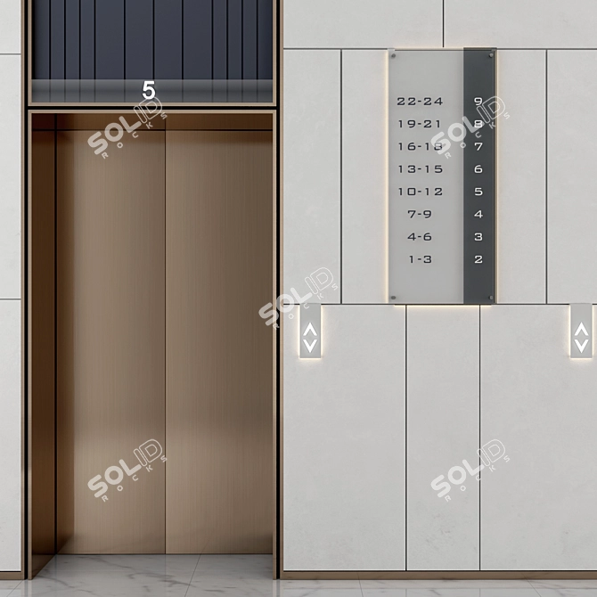 Sleek Elevator Lobby Design 3D model image 3