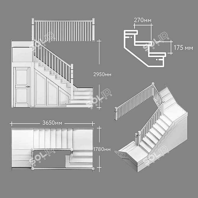 Compact Staircase with Hidden Pantry 3D model image 3