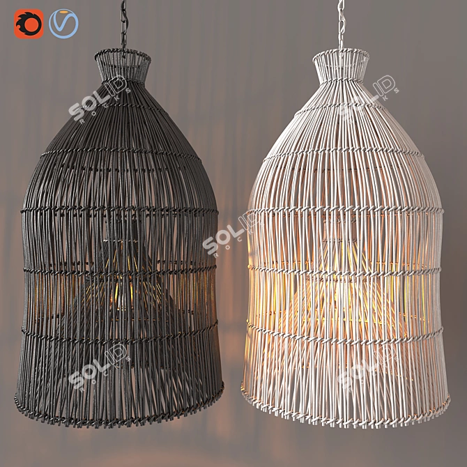 Indonesian Fishing Baskets: Authentic Pendant Lighting 3D model image 1