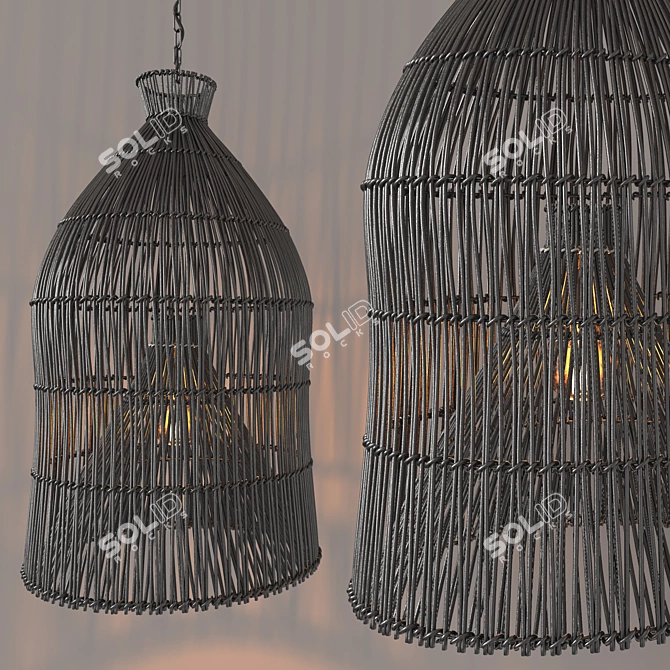 Indonesian Fishing Baskets: Authentic Pendant Lighting 3D model image 2