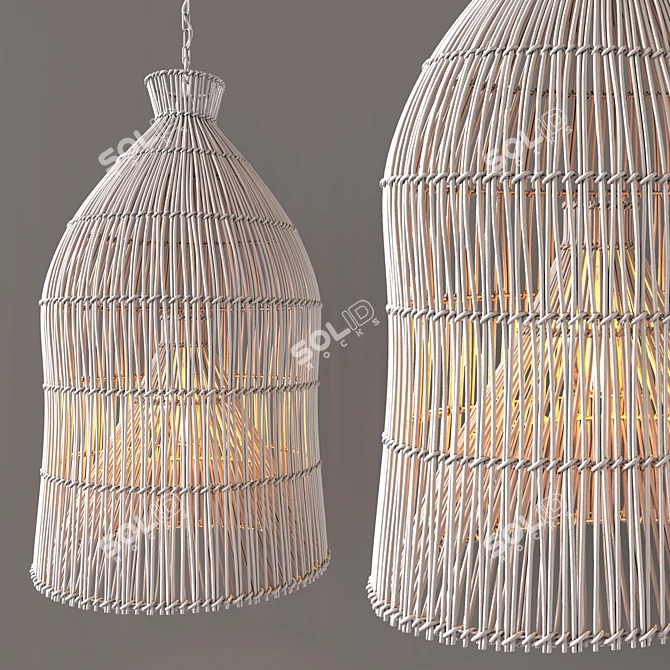 Indonesian Fishing Baskets: Authentic Pendant Lighting 3D model image 3