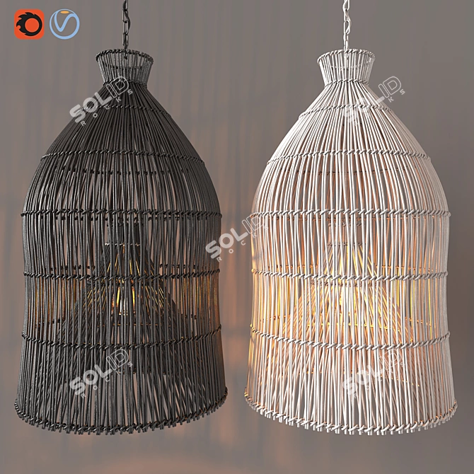 Indonesian Fishing Baskets: Authentic Pendant Lighting 3D model image 6