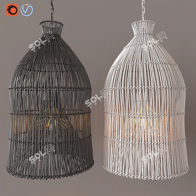 Indonesian Fishing Baskets: Authentic Pendant Lighting 3D model image 7