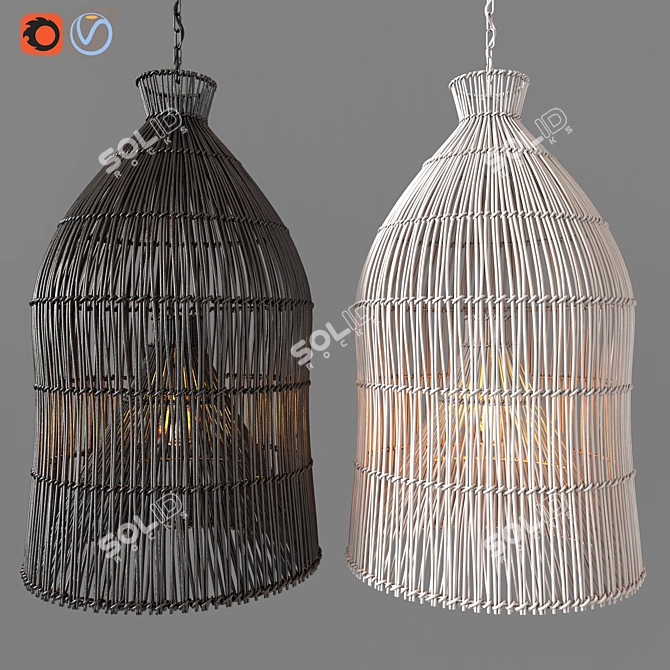 Indonesian Fishing Baskets: Authentic Pendant Lighting 3D model image 8