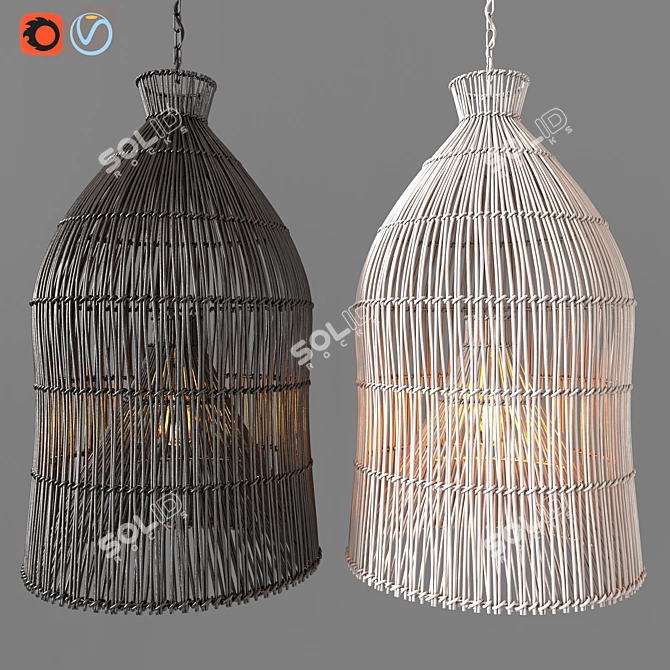 Indonesian Fishing Baskets: Authentic Pendant Lighting 3D model image 9