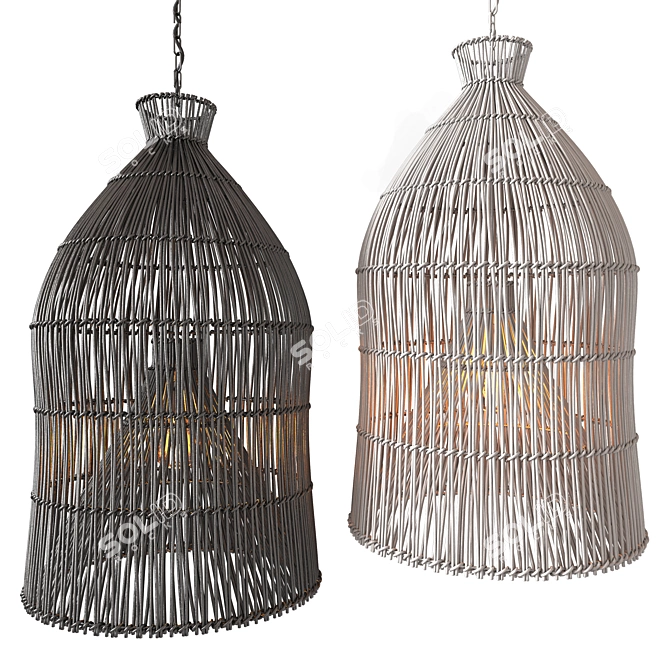 Indonesian Fishing Baskets: Authentic Pendant Lighting 3D model image 13