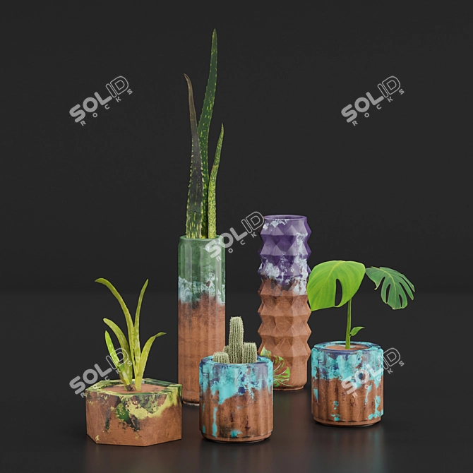 Clay Glazed Flower Set 3D model image 7