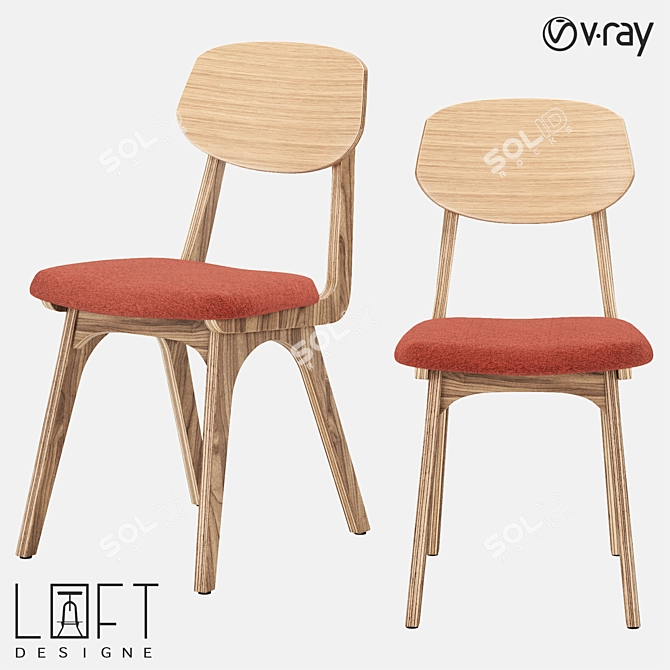 Modern Wood Chair with Fabric Seat 3D model image 1