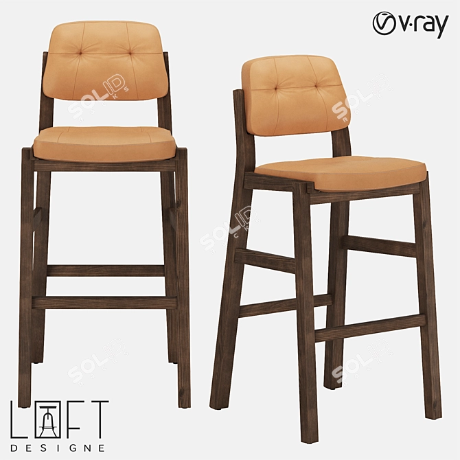 LoftDesigne 2462 Leather Wood Bar Stool 3D model image 1