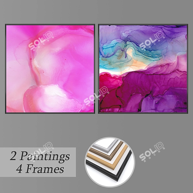 Gallery Collection: 2 Paintings with 4 Frame Options 3D model image 1