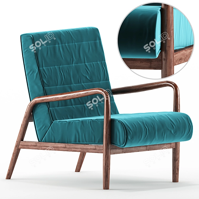 Velvet Wood Arm Chair: Elegant, Comfortable Design 3D model image 1