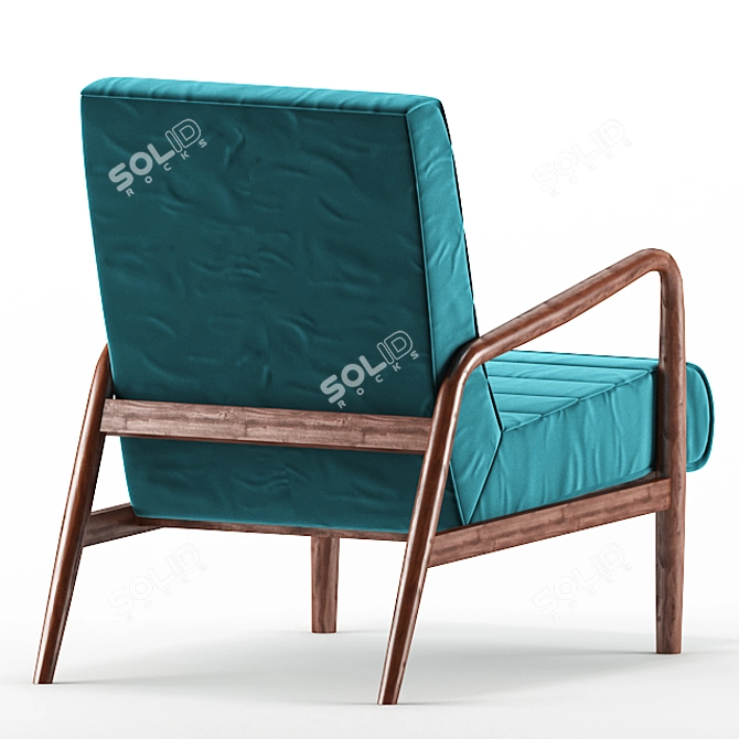 Velvet Wood Arm Chair: Elegant, Comfortable Design 3D model image 2