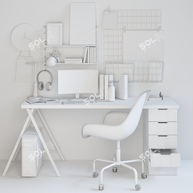 Modern Office Furniture Collection: Table, Chair, Armchair, Stationery, Books 3D model image 2