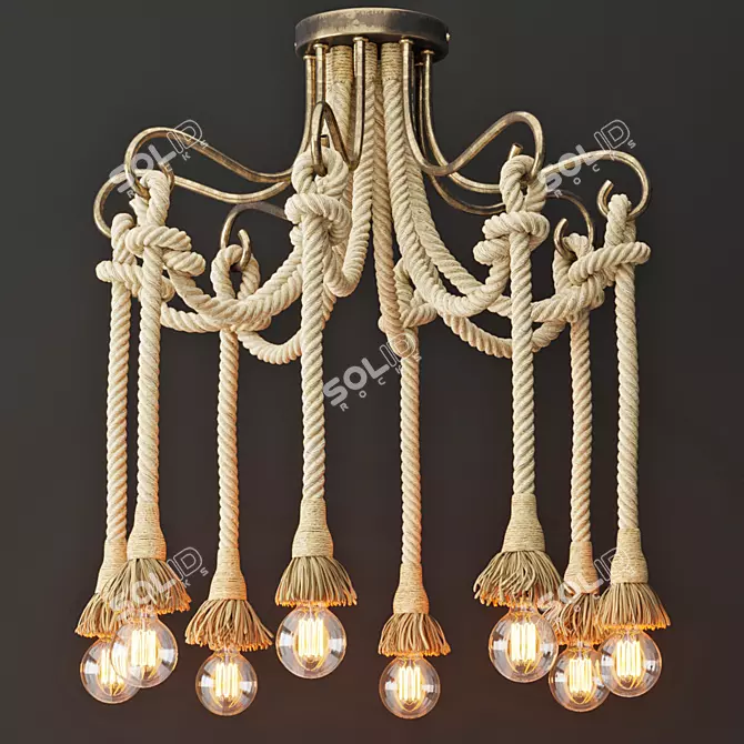 Rustic Loft Rope Light Chandelier 3D model image 1