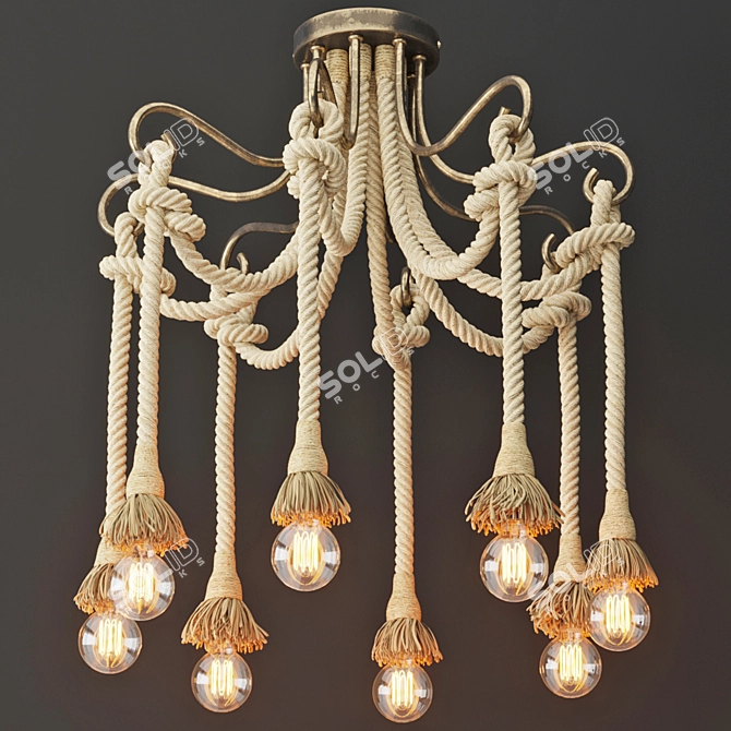 Rustic Loft Rope Light Chandelier 3D model image 2