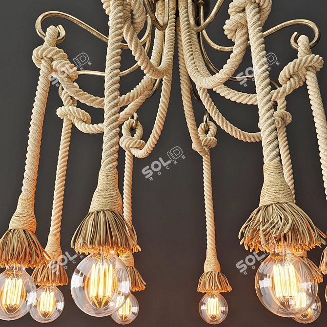 Rustic Loft Rope Light Chandelier 3D model image 3