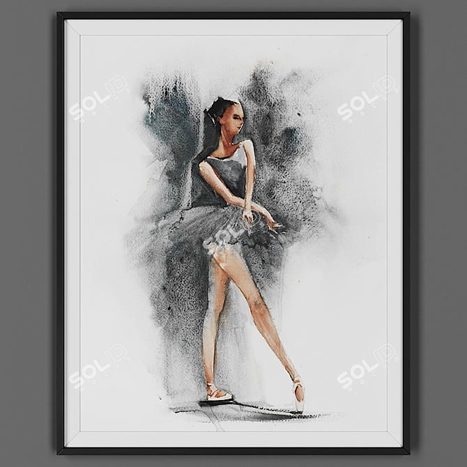 Elegant Black Framed Painting 3D model image 1