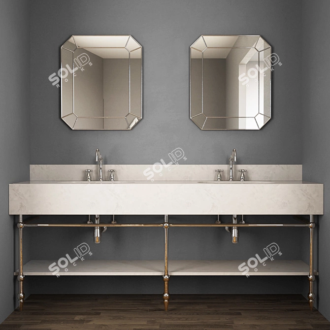 Sleek Bathroom Cabinet Set 3D model image 1