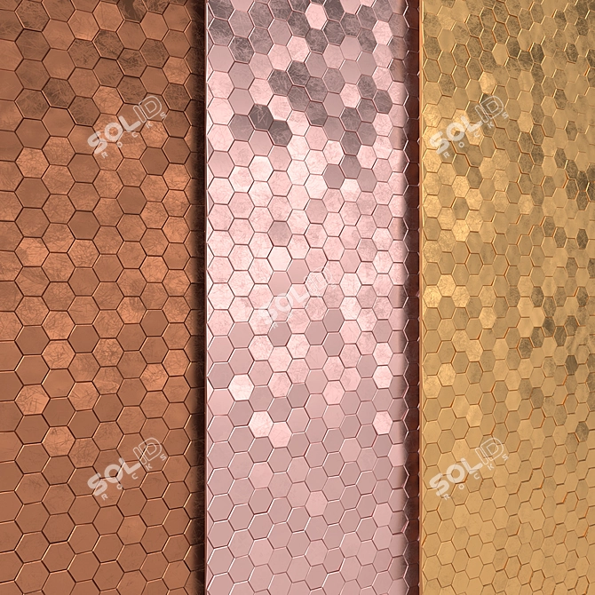 HexaMetal Brown-RoseGold-Gold Tiles 3D model image 1