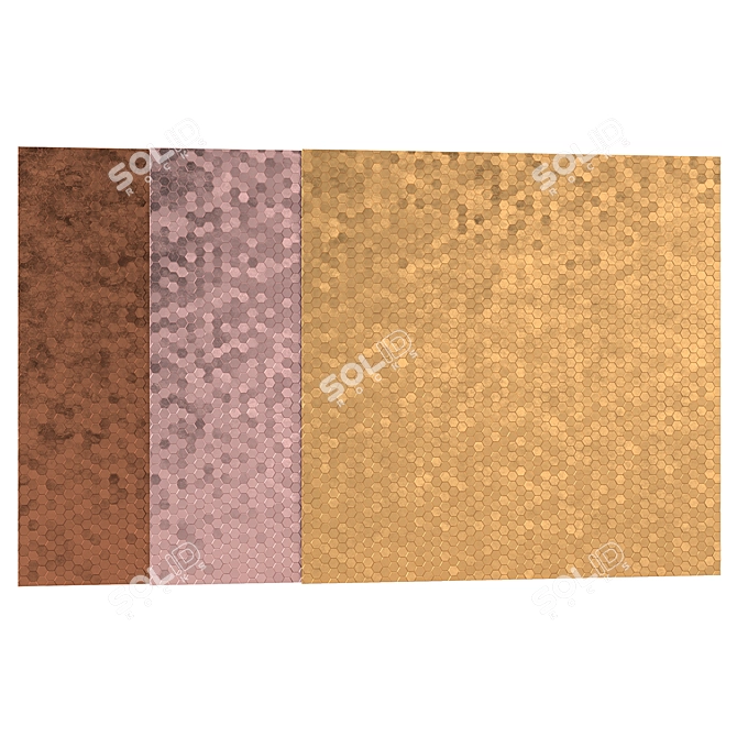 HexaMetal Brown-RoseGold-Gold Tiles 3D model image 2