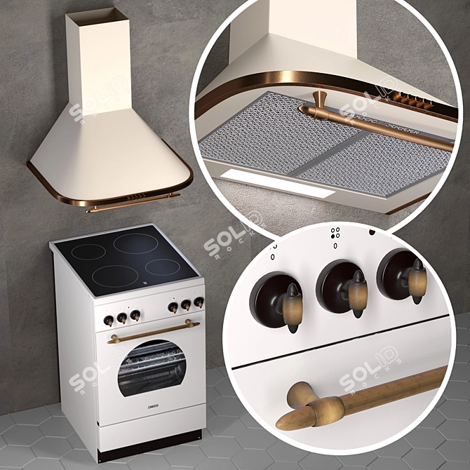 Zanussi Cooker Hood: Elegant Ivory & Bronze 3D model image 1