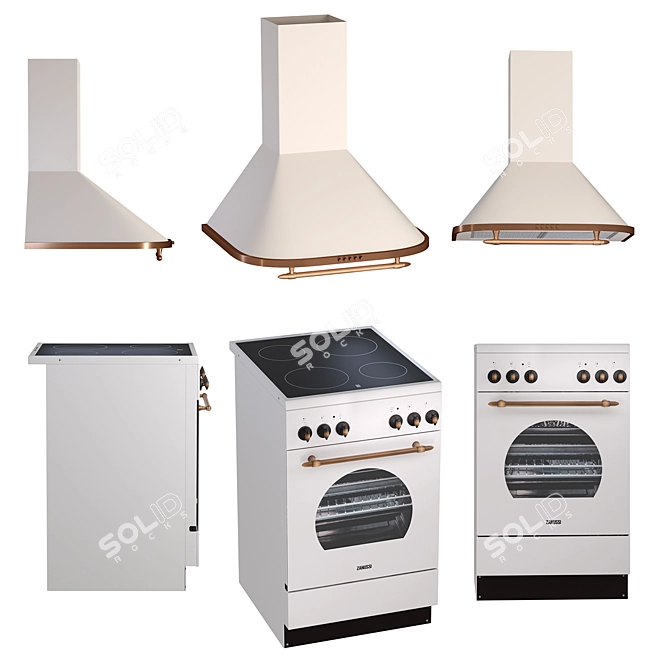 Zanussi Cooker Hood: Elegant Ivory & Bronze 3D model image 6