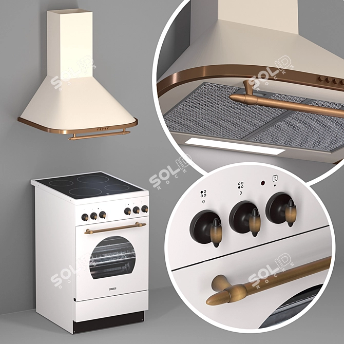 Zanussi Cooker Hood: Elegant Ivory & Bronze 3D model image 7