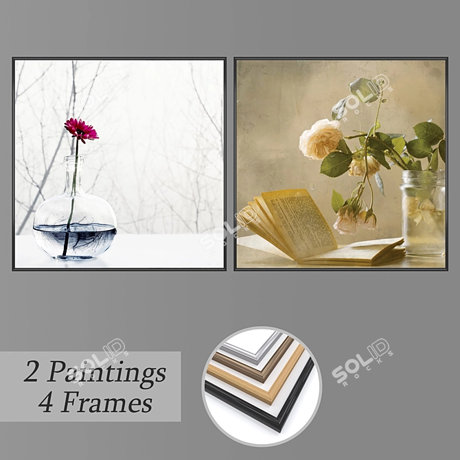 Artful Wall Set: 2 Paintings & 4 Frames 3D model image 1
