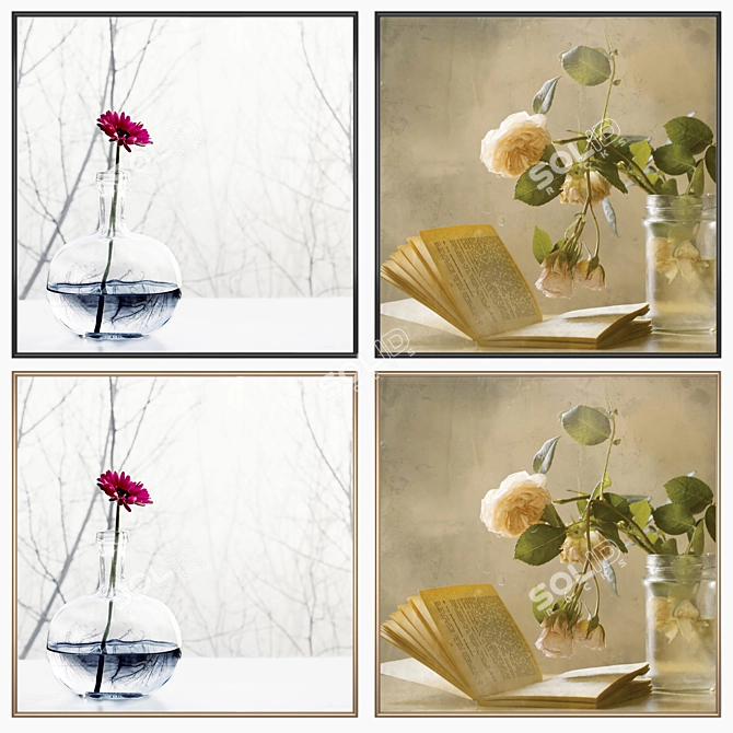 Artful Wall Set: 2 Paintings & 4 Frames 3D model image 2