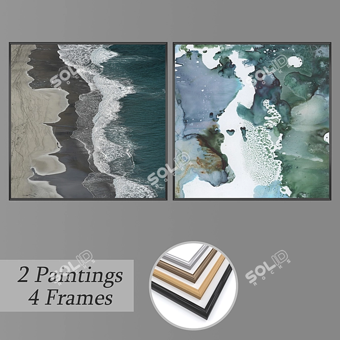 Wall Art Set 1075: 2 Paintings, 4 Frame Options 3D model image 1