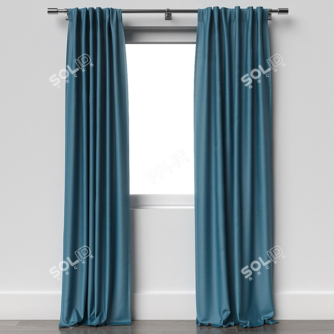 Regal Blue Cotton Velvet Curtain 3D model image 1