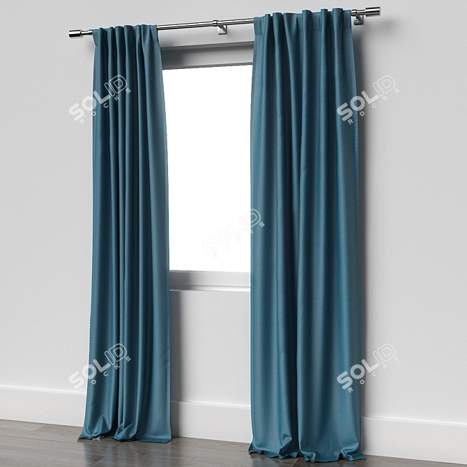 Regal Blue Cotton Velvet Curtain 3D model image 2