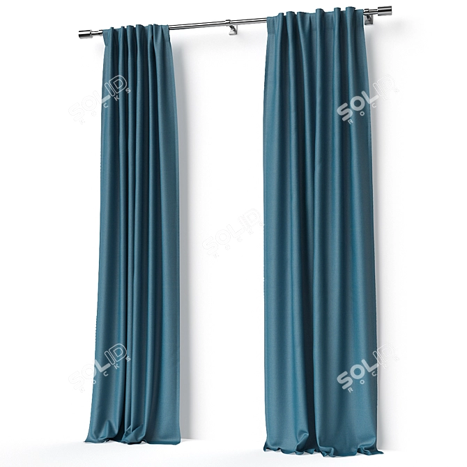 Regal Blue Cotton Velvet Curtain 3D model image 5