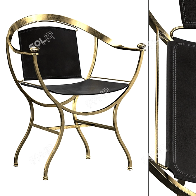 Pompeii Vintage Armchair: Antique-inspired Leather & Bronze Design 3D model image 1