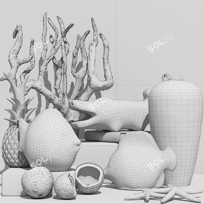 Tropical Decor Set: Coral, Coconut, Vase, Planter, Starfish 3D model image 2