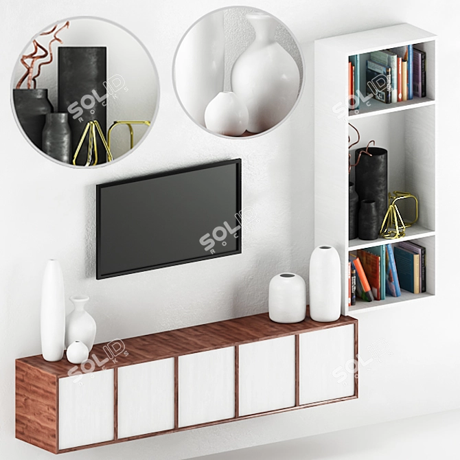 Sleek TV Wall 01 with Versatile Storage 3D model image 1